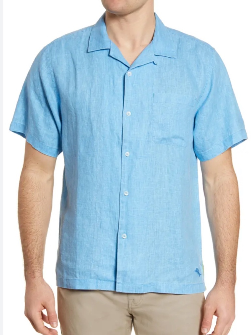 Tommy Bahama Sea Glass Short Sleeve Button-Up Linen Camp Shirt XXL Blue Yonder